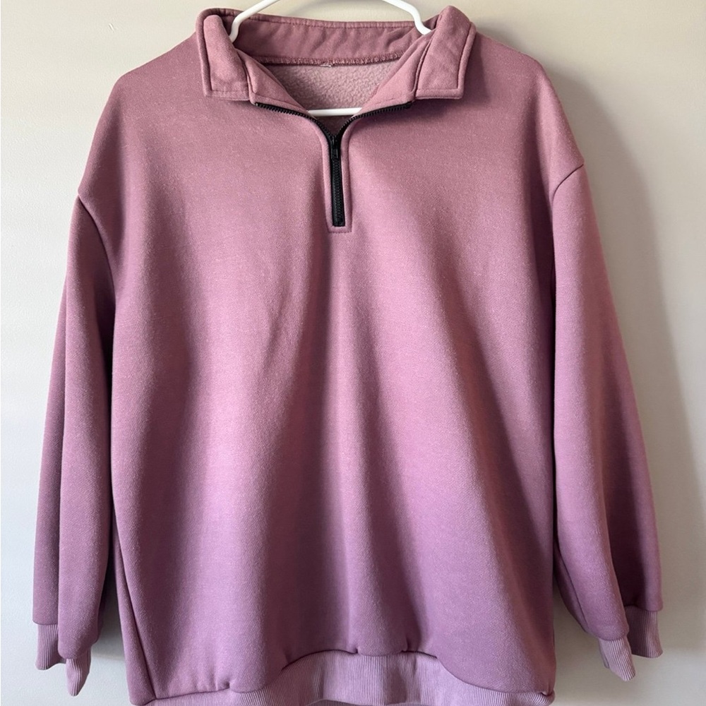 Oversized Mauve Quarter Zip Pullover - Size Small